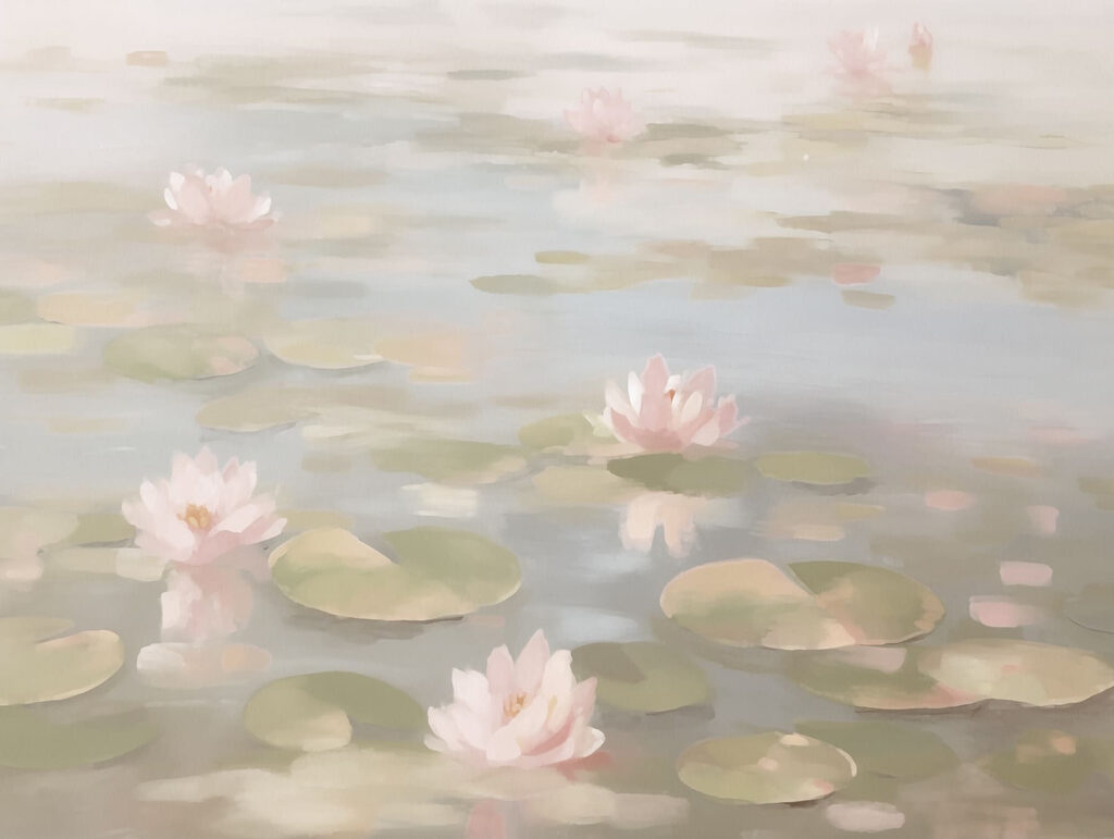 Ninfee rosa sull’acqua — design completo