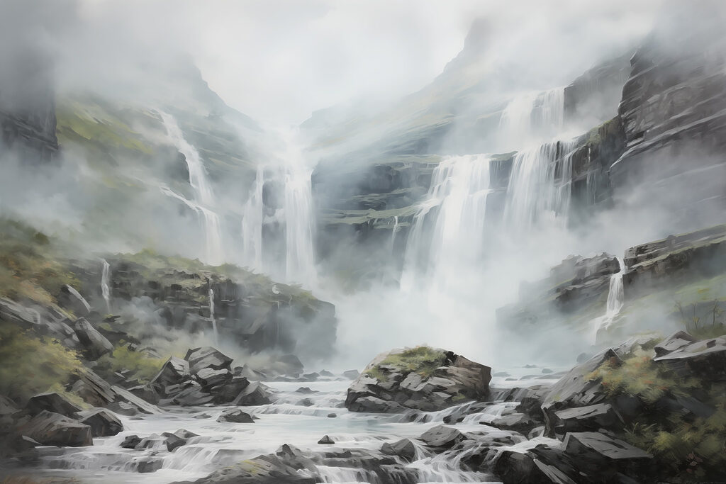 Cascata su rocce grigie — design completo