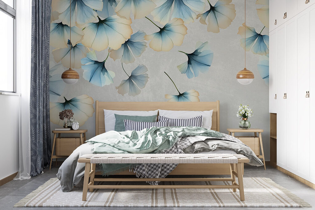 Foglie di ginkgo blu in un ambiente
