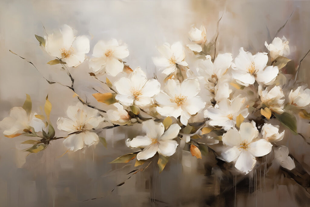 Fiori bianchi a olio — design completo