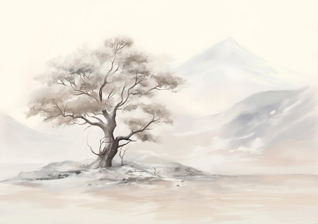 Albero su terreno chiaro — design completo