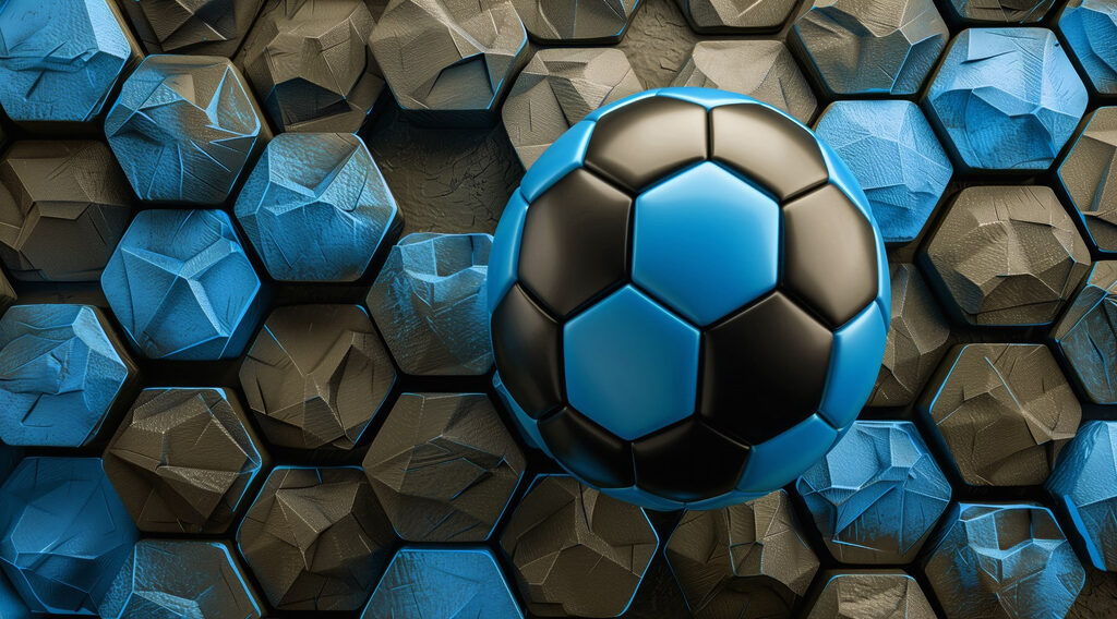 Pallone blu tra esagoni — design completo