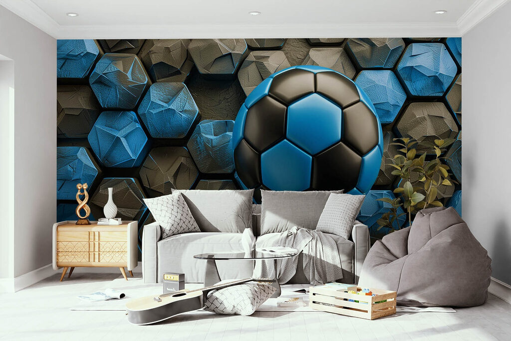 Pallone blu tra esagoni — ambiente 1