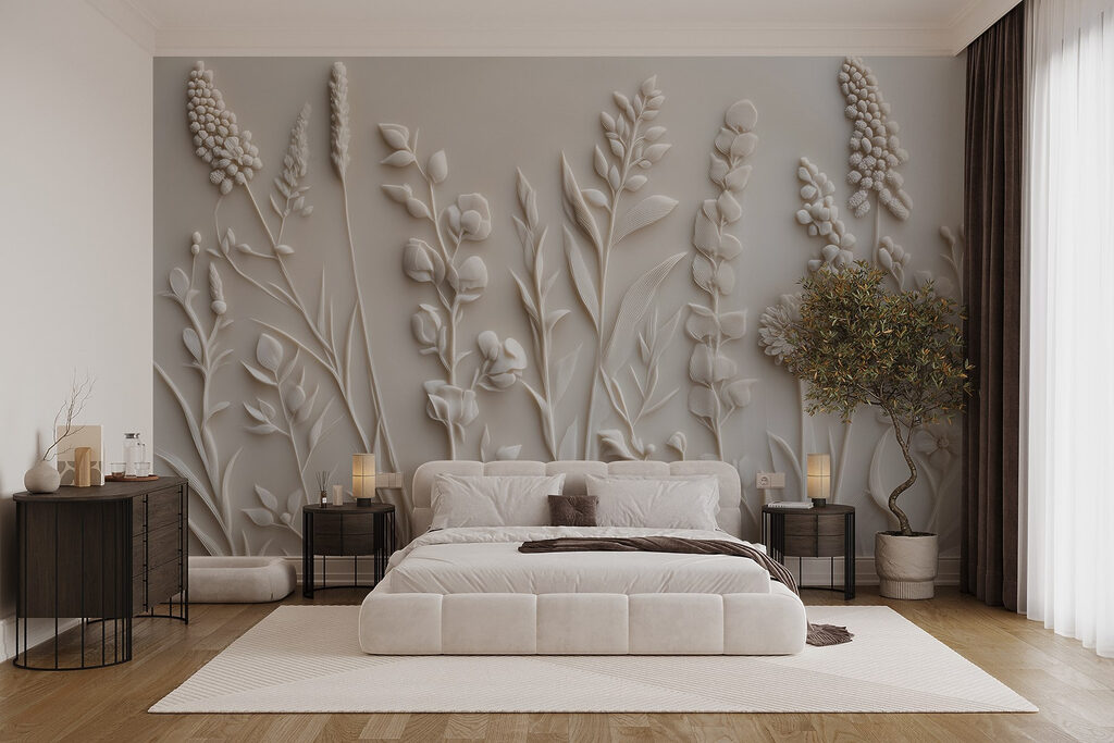 Fiori allineati su grigio in un ambiente