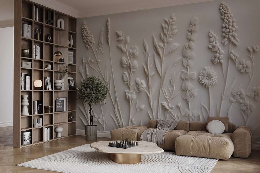 Fiori allineati su grigio — ambiente 2