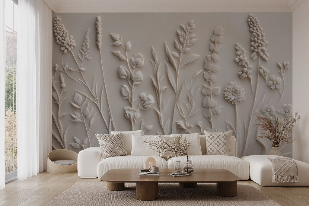 Fiori allineati su grigio — ambiente 3