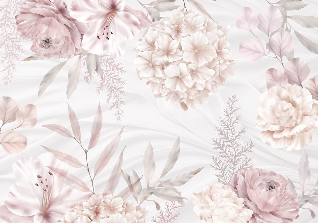 Fiori rosa su palme — design completo