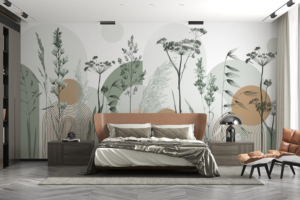 Erbe tra forme curve in un ambiente