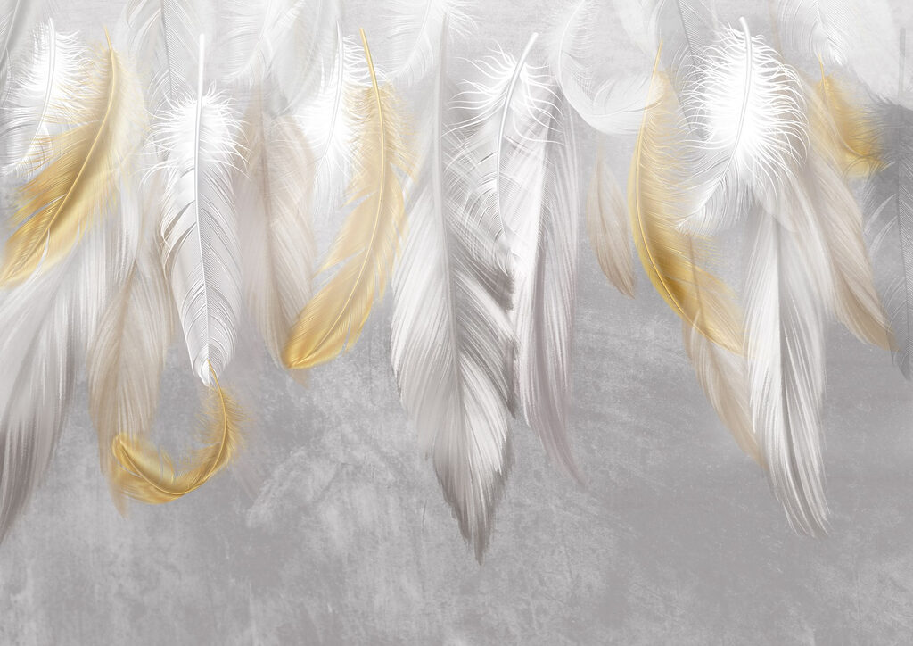 Piume dorate su bianco — design completo