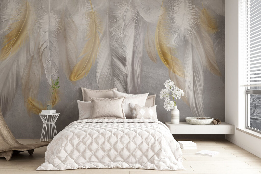 Piume dorate su bianco — ambiente 5
