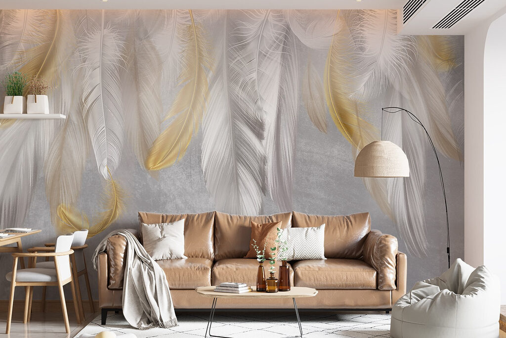 Piume dorate su bianco — ambiente 6