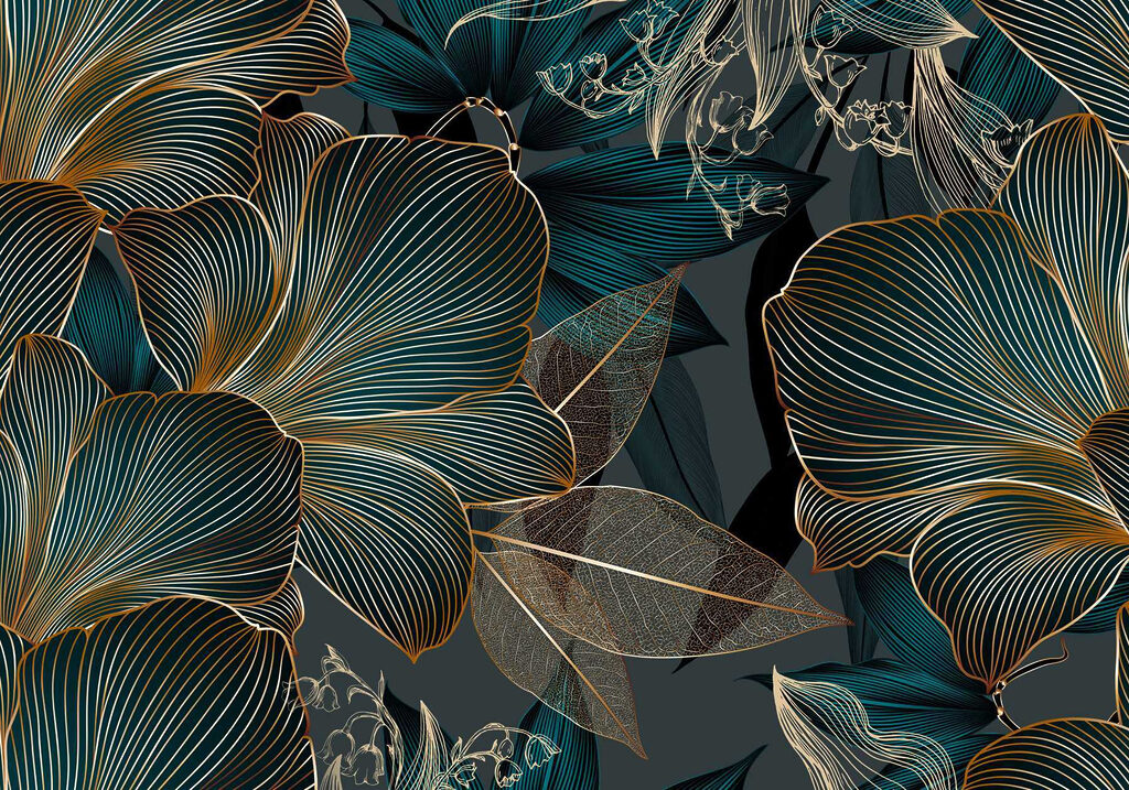 Fiori petrolio dorati — design completo
