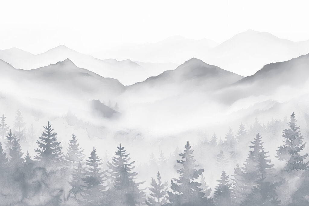 Pini sotto la nebbia — design completo