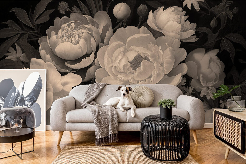 Peonie tra foglie scure — ambiente 2