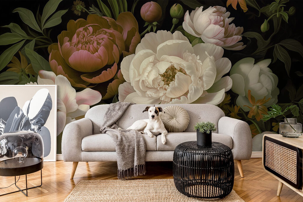 Peonie tra foglie scure — ambiente 2