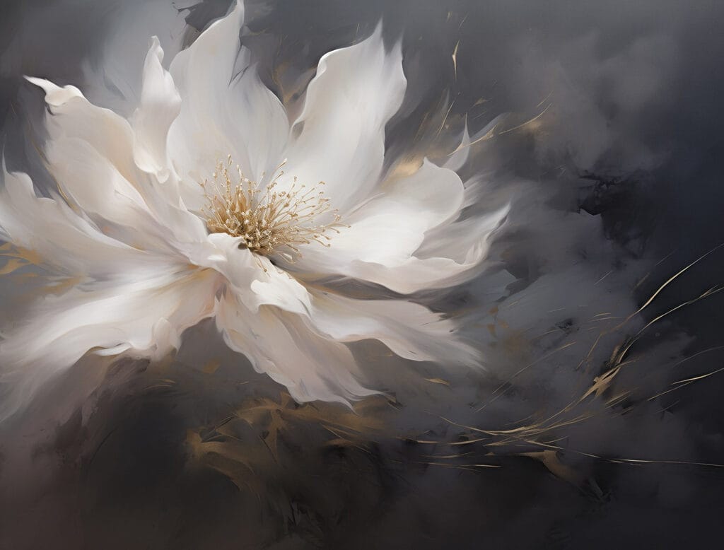 Fiore bianco al crepuscolo — design completo