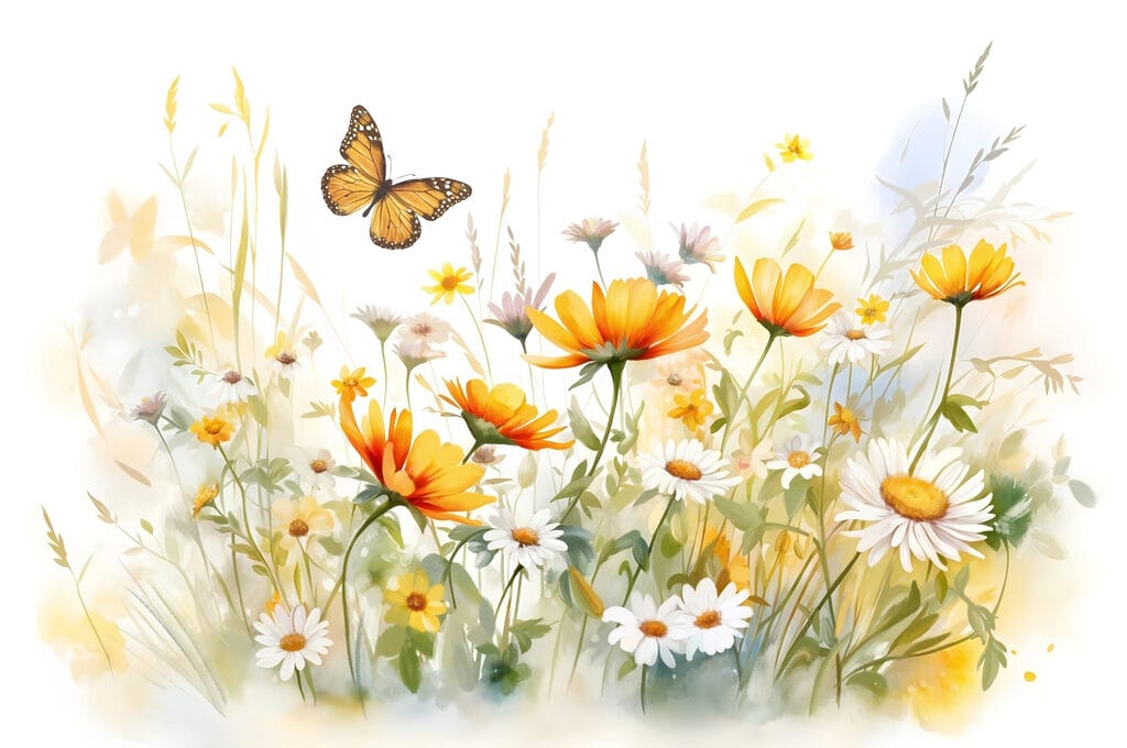 Farfalla sui fiori gialli — design completo