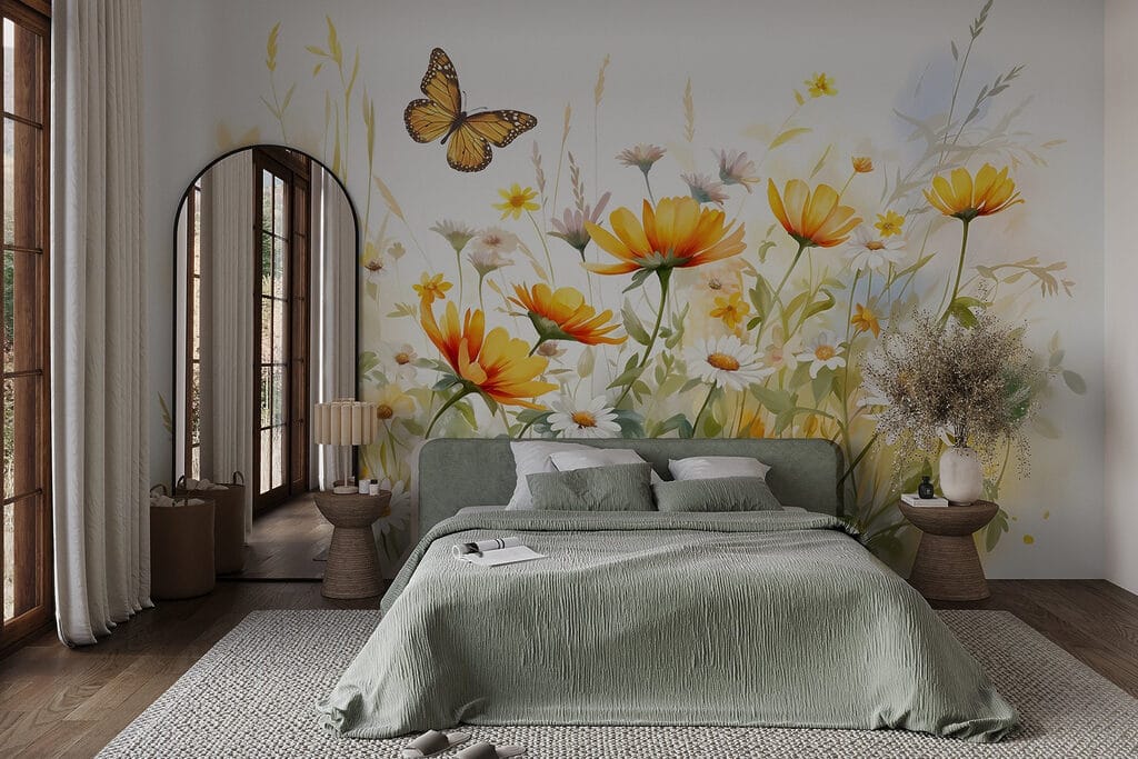 Farfalla sui fiori gialli in un ambiente
