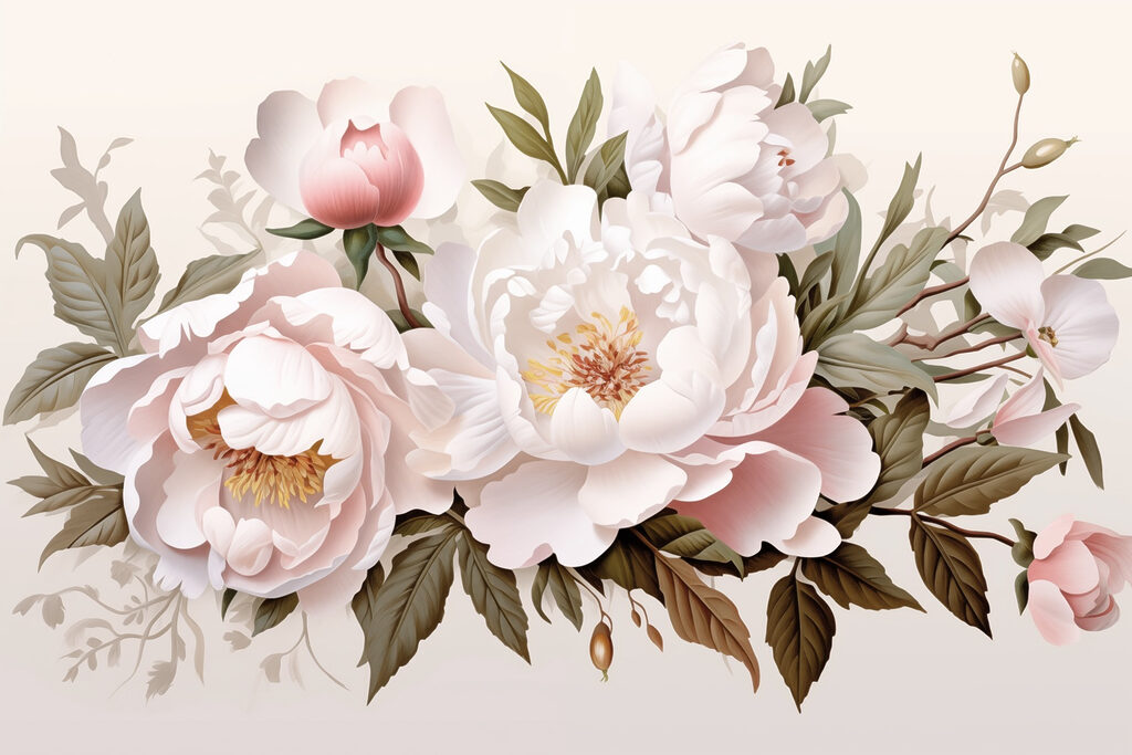 Peonie rosa in ghirlanda — design completo