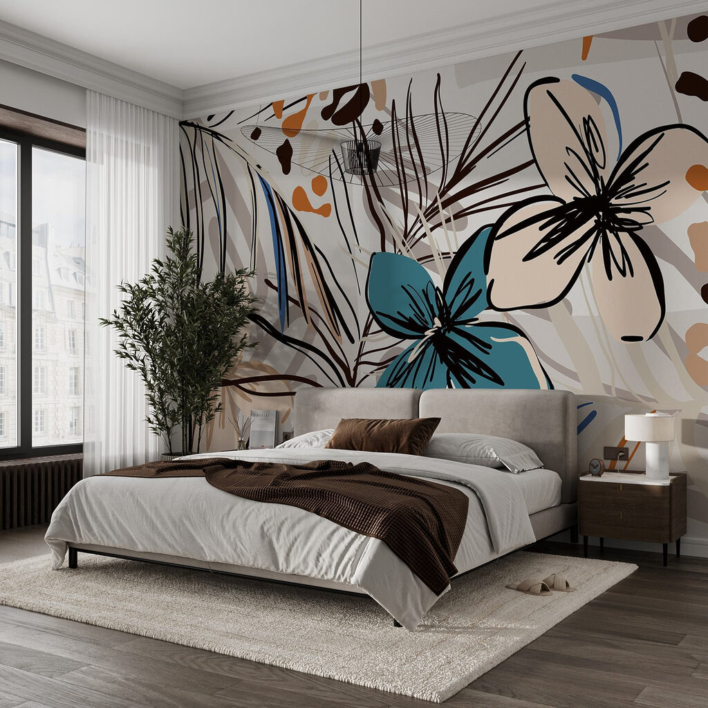 Fiori tropicali disegnati in un ambiente