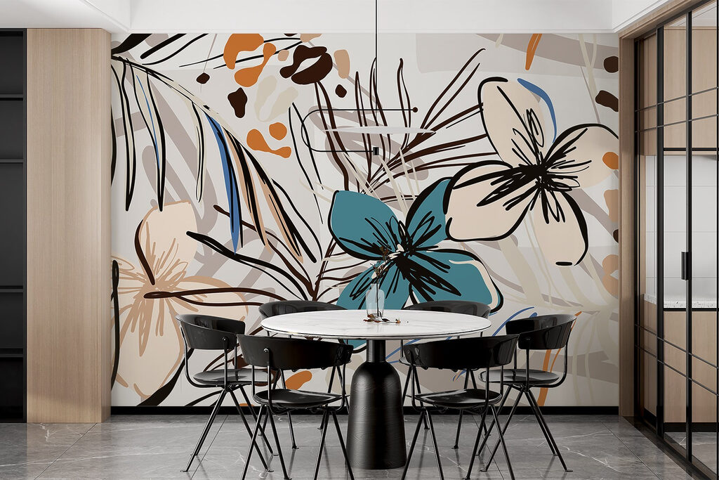 Fiori tropicali disegnati in un ambiente