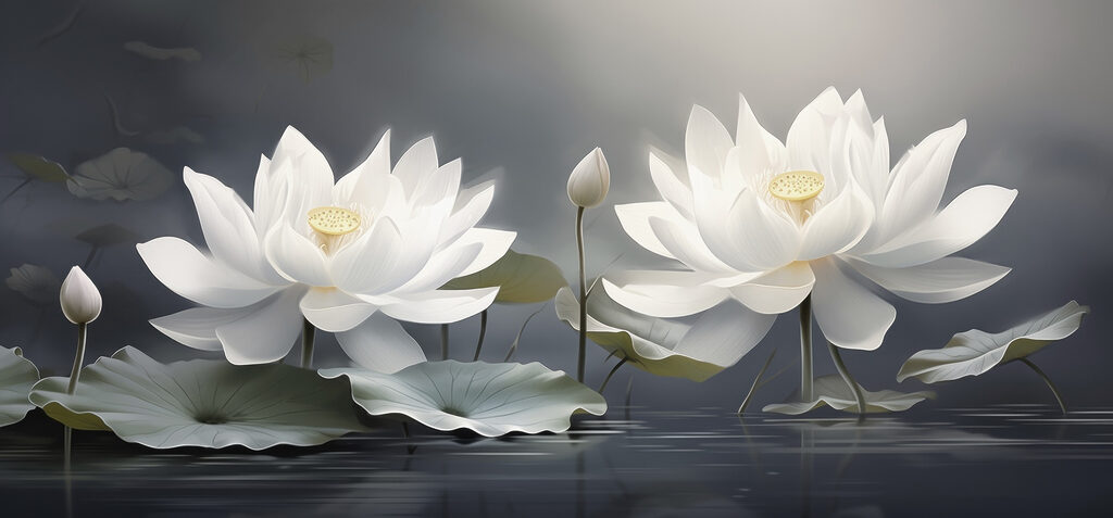 Loti bianchi sull’acqua — design completo