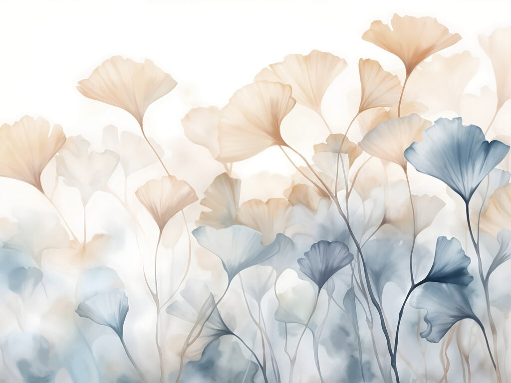 Foglie albicocca e azzurro — design completo