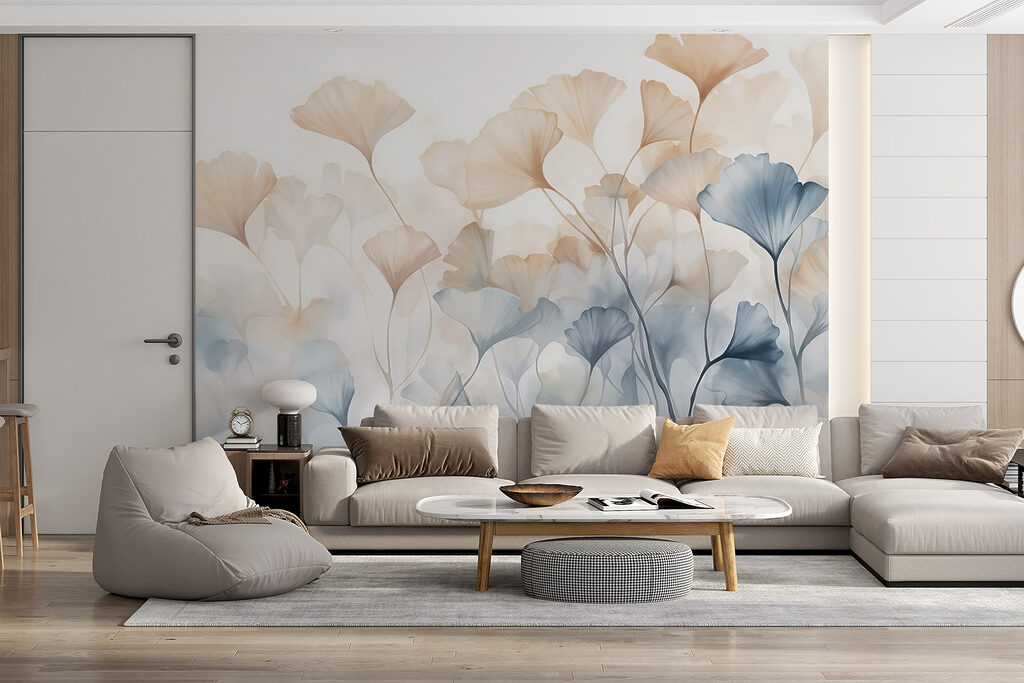 Foglie albicocca e azzurro — ambiente 3