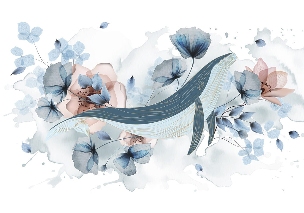Balena tra i fiori — design completo
