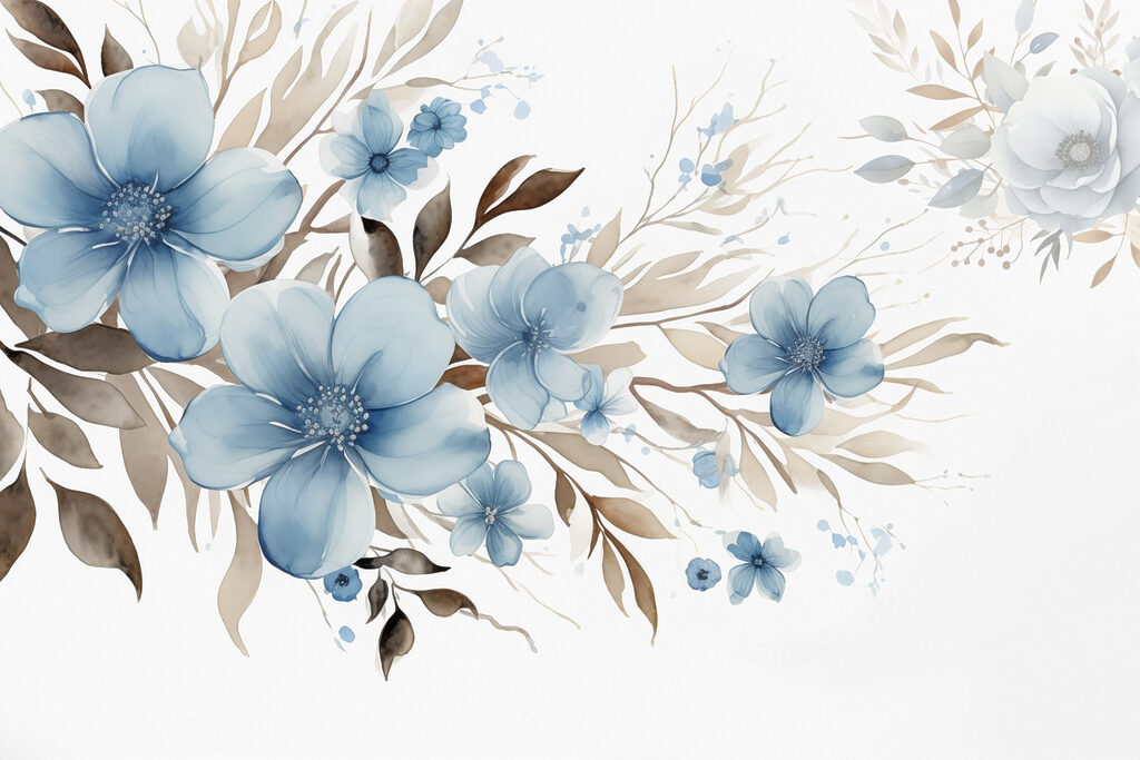 Fiori blu e rami — design completo