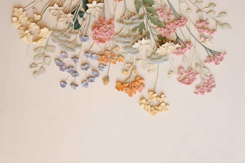 Fiori pendenti su rosa — design completo