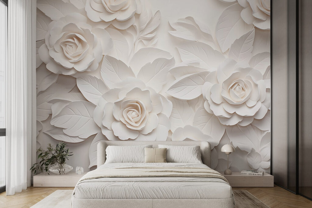 Rose bianche in rilievo — ambiente 2