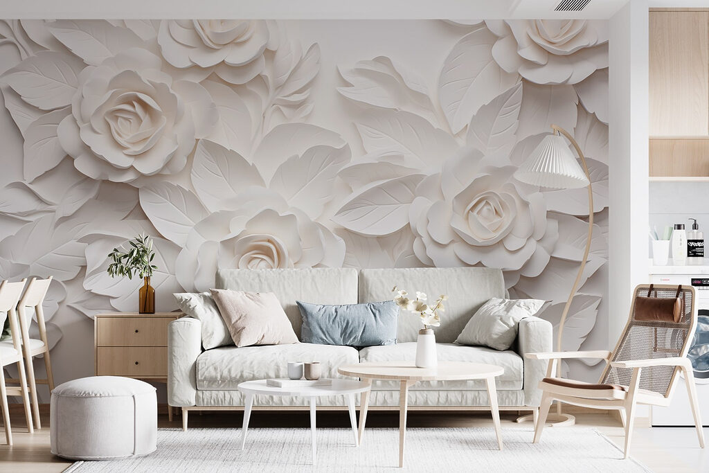 Rose bianche in rilievo — ambiente 4