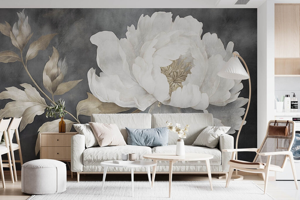 Peonia bianca su grigio — ambiente 1