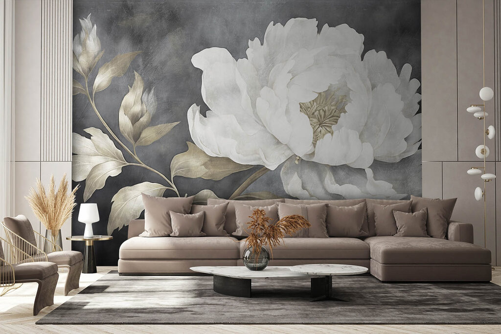 Peonia bianca su grigio — ambiente 2