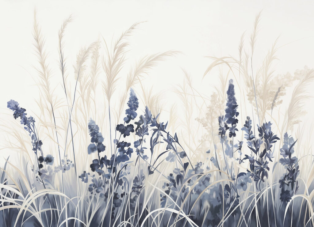Fiori blu, erbe argentate — design completo