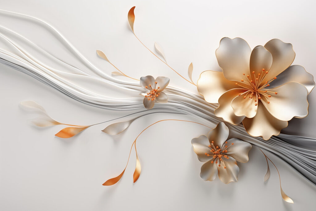 Fiori dorati su linee — design completo
