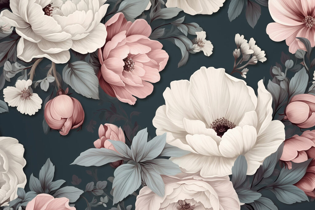 Peonie rosa su petrolio — design completo