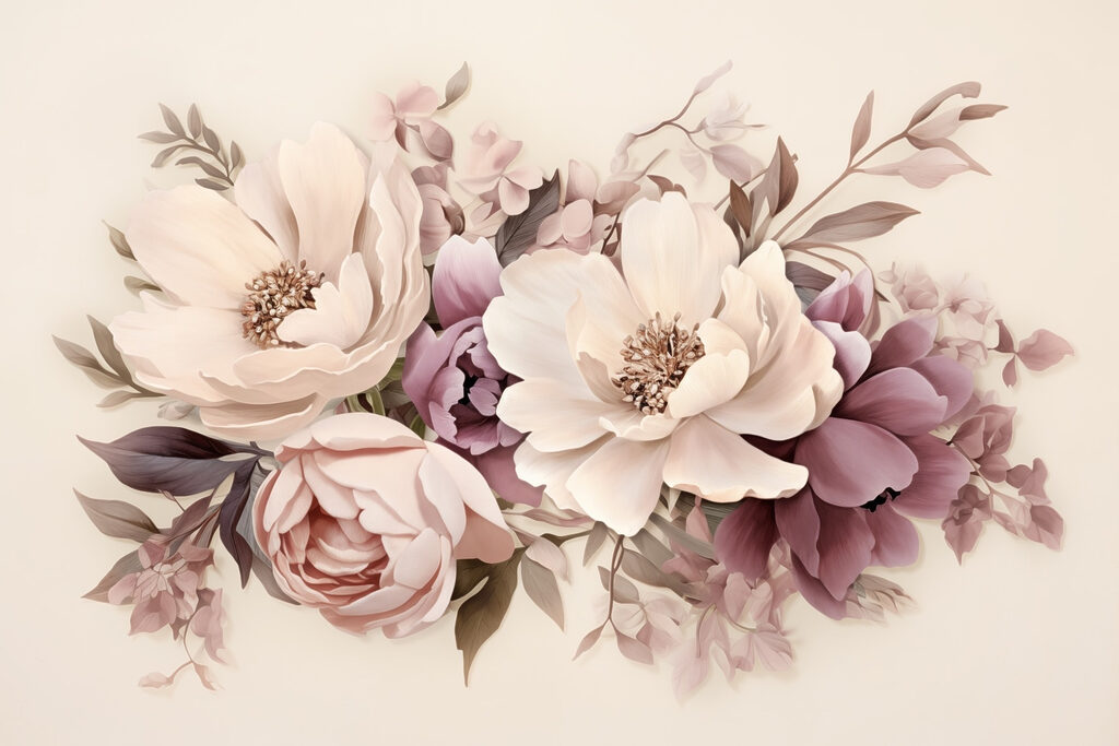 Bouquet pastello su crema — design completo