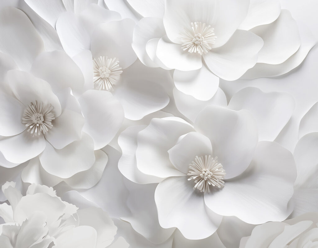 Fiori bianchi, ombre grigie — design completo