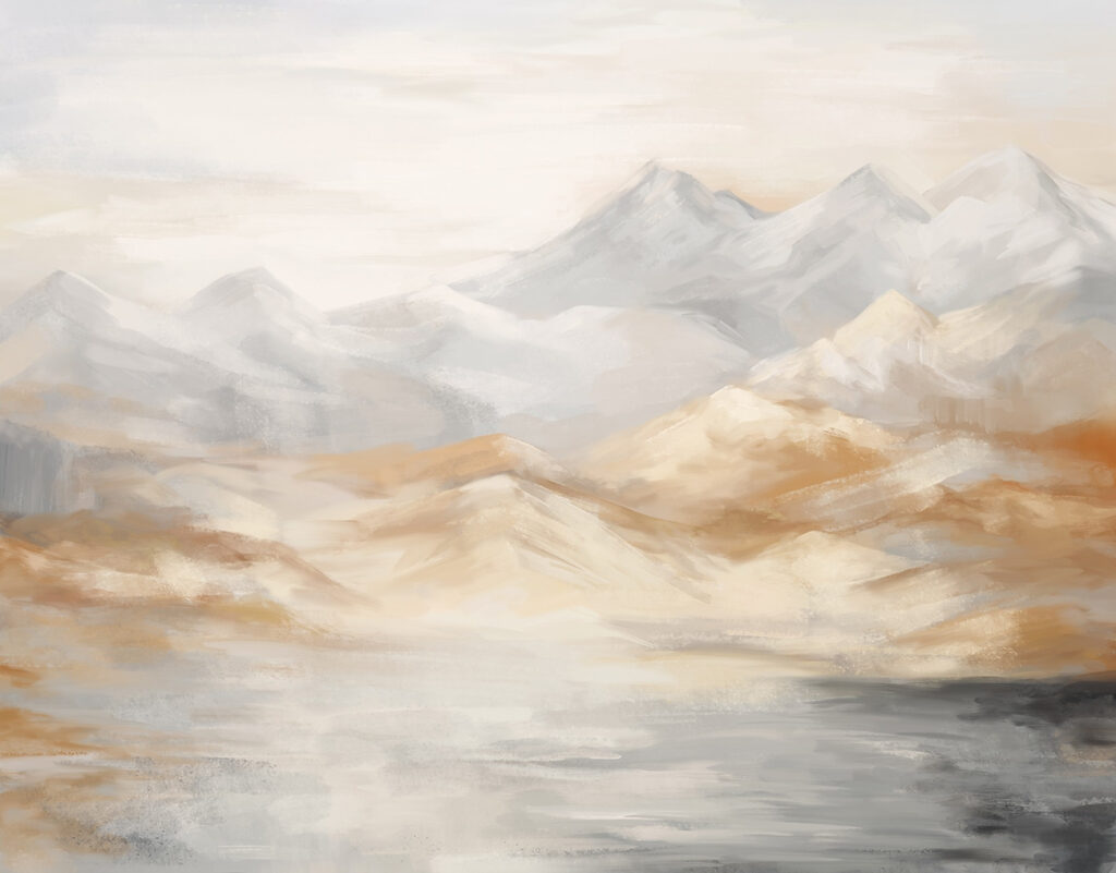 Montagne in pennellate dorate — design completo
