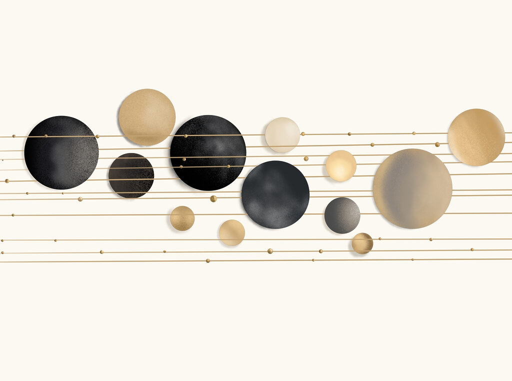 Sfere dorate su linee — design completo