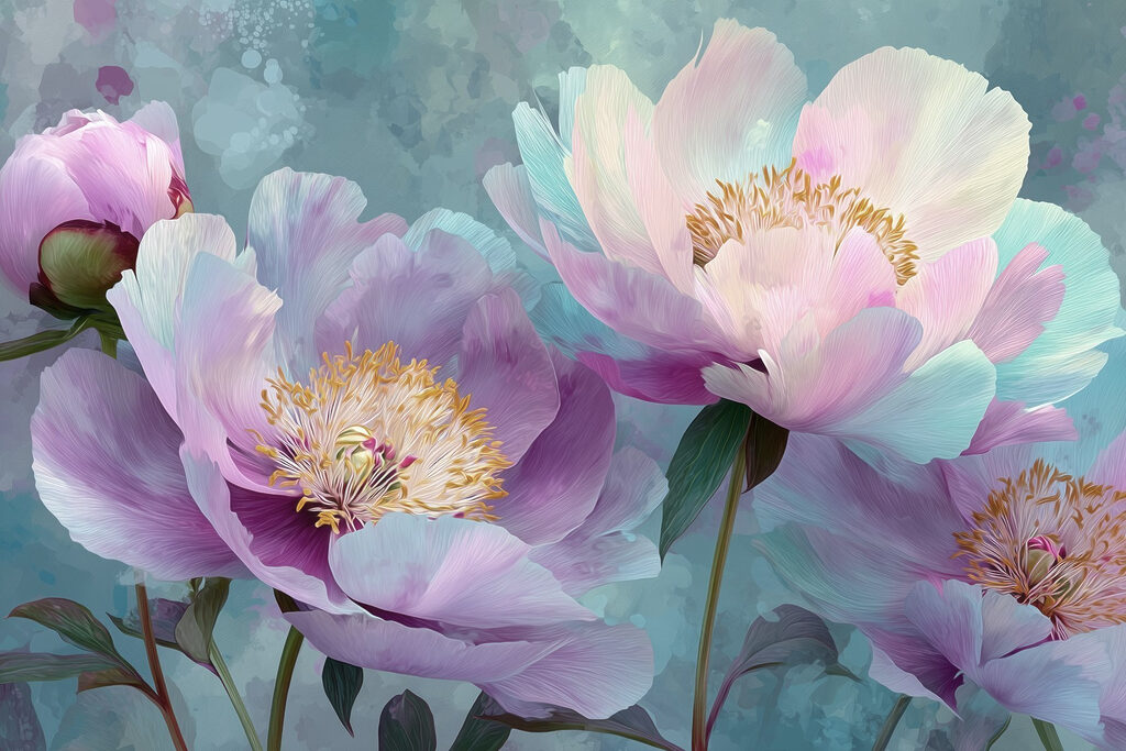 Peonie rosa, fondo blu-verde — design completo