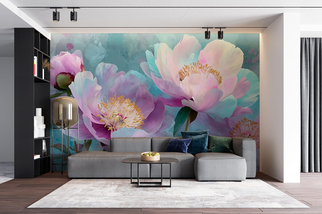Peonie rosa, fondo blu-verde — ambiente 3