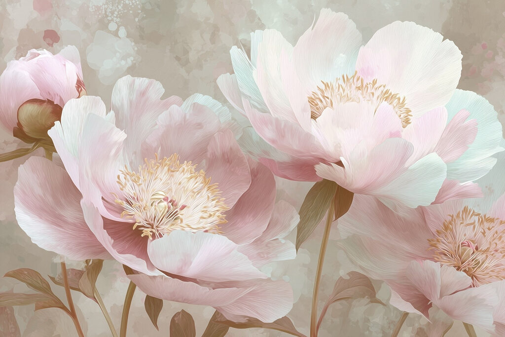 Peonie rosa, fondo blu-verde — design completo