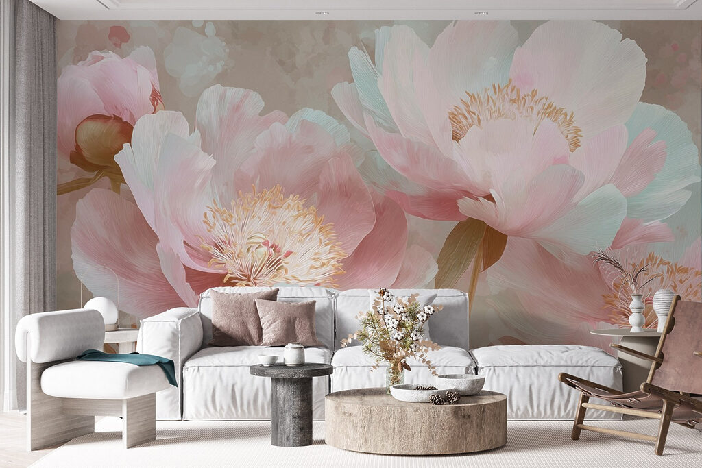 Peonie rosa, fondo blu-verde — ambiente 2