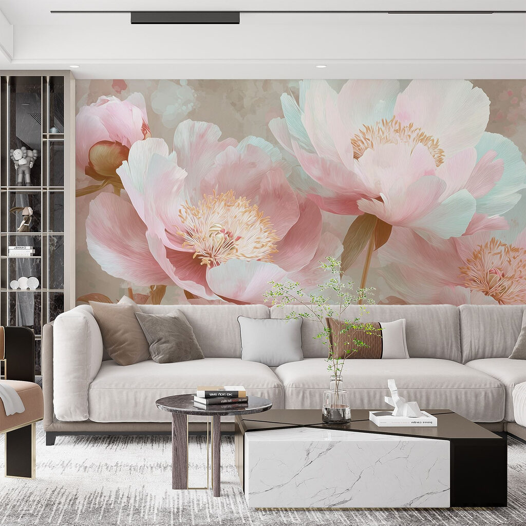Peonie rosa, fondo blu-verde — ambiente 3