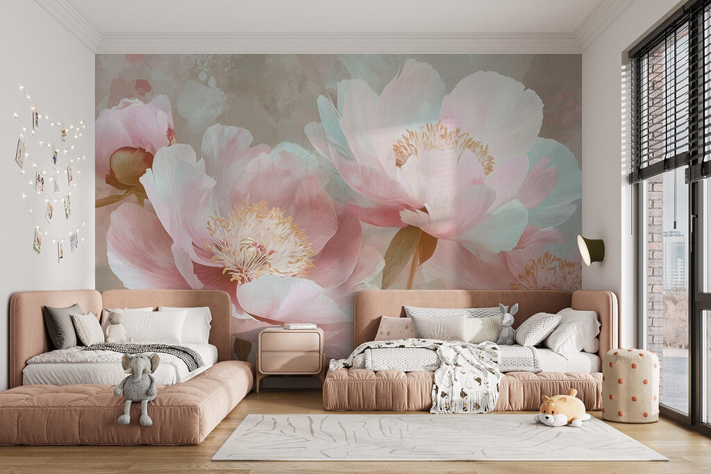 Peonie rosa, fondo blu-verde — ambiente 4