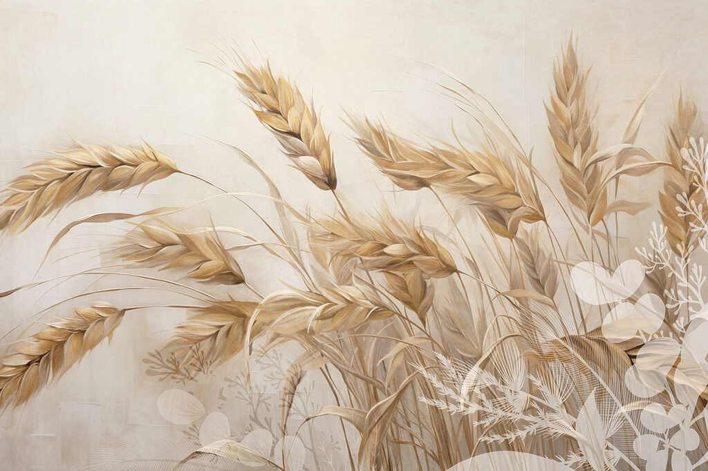 Spighe dorate tra fiori — design completo