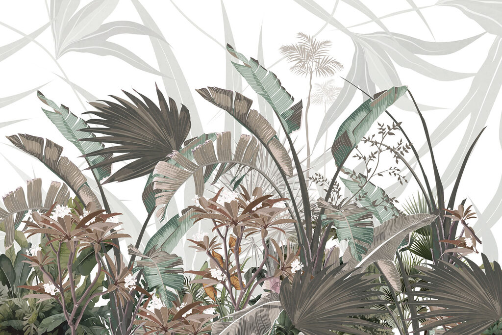 Foglie tropicali a incisione — design completo